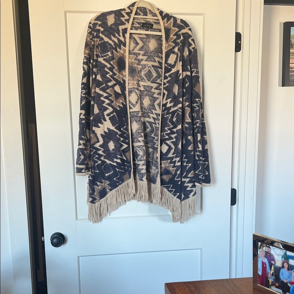 Lucky Brand Navy and Beige Patterned Cardigan